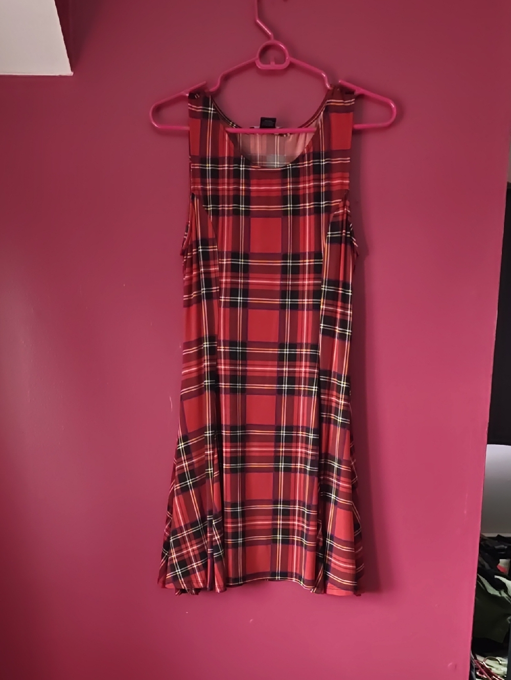 See You Monday Red Plaid Sleeveless Mini Dress